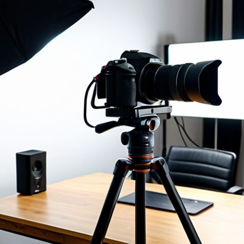 Home 6 Modern Vlogger Studio Setup**
"A professional vlogger's studio setup, featuring a mirrorless camera on a tripod, softbox lighting, and a USB microphone on a desk. The room is well-lit and tidy. Fully clothed, appropriate content, safe for work, professional setting, perfect anatomy, natural proportions, family-friendly, high quality."
**