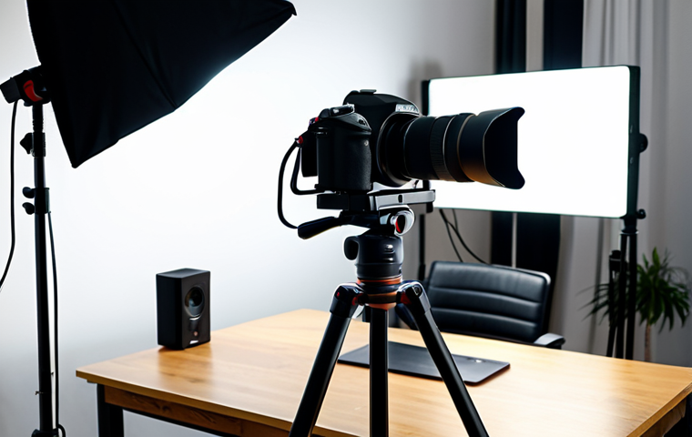 Modern Vlogger Studio Setup**
"A professional vlogger's studio setup, featuring a mirrorless camera on a tripod, softbox lighting, and a USB microphone on a desk. The room is well-lit and tidy. Fully clothed, appropriate content, safe for work, professional setting, perfect anatomy, natural proportions, family-friendly, high quality."
**