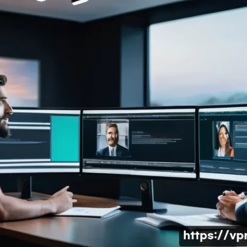 Home 32 영상제작과 관련된 법적 이슈 - A professional video production studio scene showing a diverse team of content creators discussing c...