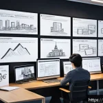 Home 19 영상제작에서 사용하는 용어 정리 - A creative workspace scene showing a detailed storyboard pinned on a wall, featuring hand-drawn sket...