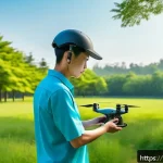 Home 23 드론 촬영 전문가 되는 법 - A skilled drone pilot practicing basic controls in a spacious outdoor park during daytime, holding a...